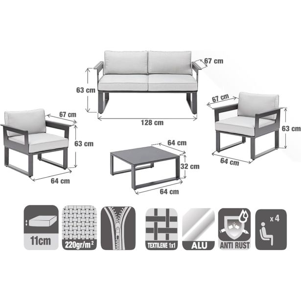 KOVINSKA VRTNA GARNITURA NATERIAL SET ODYSSEA + MIZICA SIVA ALU