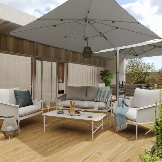 KAVČNA GARNITURA SIGMA 4P JEKLO KD BELA STRUKTURA STEKLENA MIZNA PLOŠČA