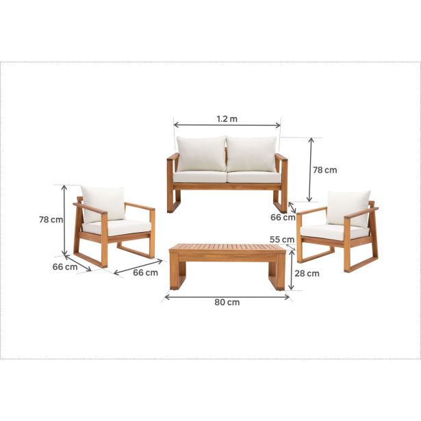 KAVČNA GARNITURA SOLARIS COMPACT 4P FSC AKACIJA BEŽ MEDEN LES