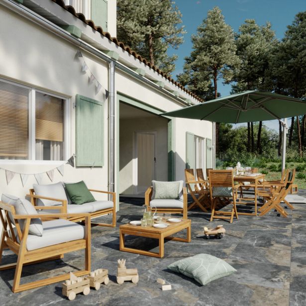 KAVČNA GARNITURA SOLARIS COMPACT 4P FSC AKACIJA BEŽ MEDEN LES