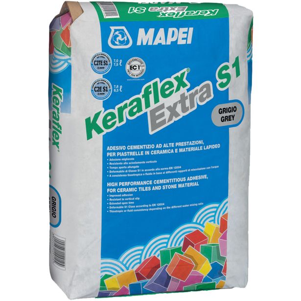 LEPILO ZA PLOŠČICE MAPEI KERAFLEX EXTRA S1 25 KG SIV C2TE S1