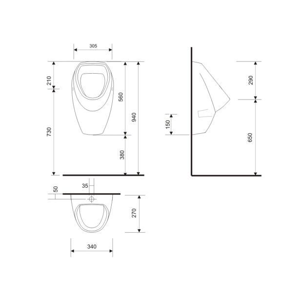 PISOAR CERSANIT APOLLO 34X29.5 CM PRITOK ZGORAJ