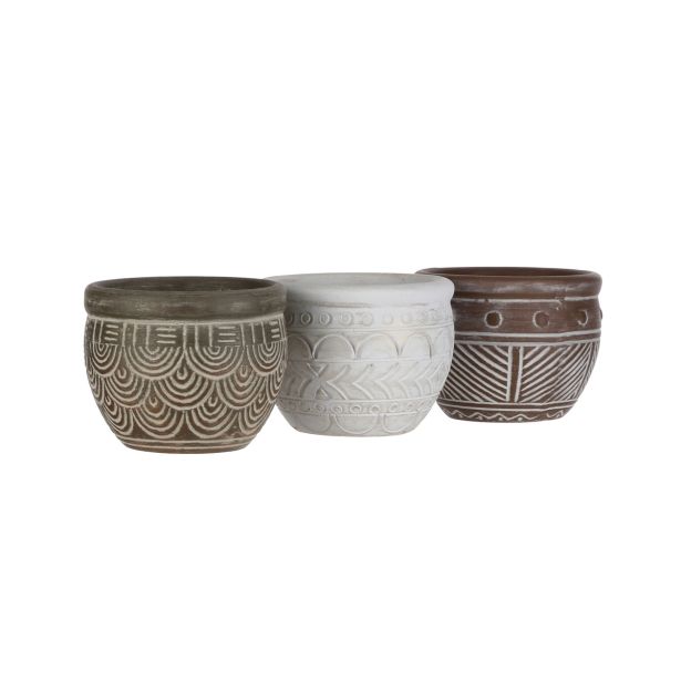 KERAMIČNI ZUNANJI LONEC MICA NOMAD BEL RJAV ZELEN 3 MEŠANO - V10XD13CM