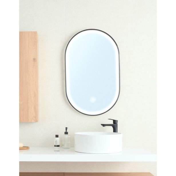 KLASIČNO OGLEDALO FEROTEHNA FRAME OVAL B5080 ČRNO 50X80 LED ROČNO STIKALO