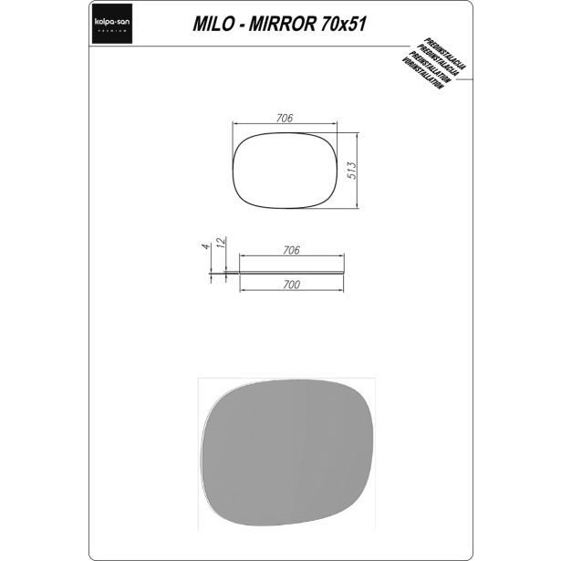 KLASIČNO OGLEDALO KOLPA SAN MILO MIRROR 70X51 WHITE PREMIUM