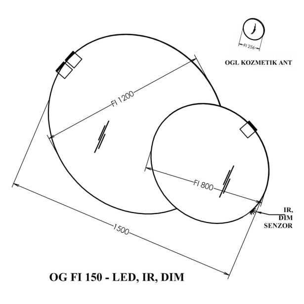 KLASIČNO OGLEDALO KOLPA SAN OG FI 150 LED, IR, DIM