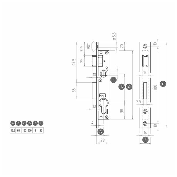 KLJUČAVNICA ZA KOVINSKA VRATA TITAN 822/25 LEVA 822/17-68 L P25 AL