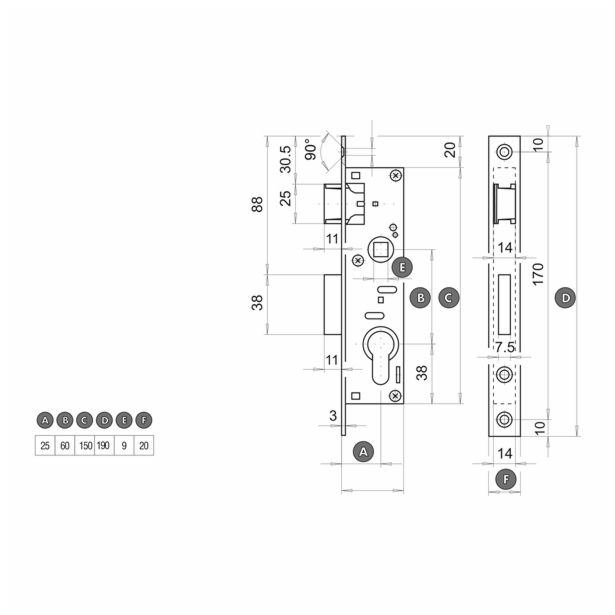 KLJUČAVNICA ZA KOVINSKA VRATA TITAN 822/40 DESNA 822/25-60 D P20 MP