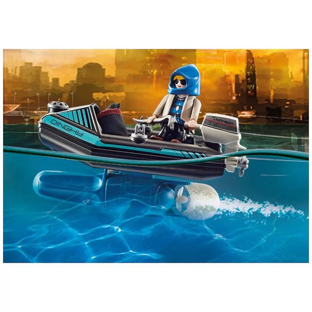 KOCKE PLAYMOBIL POLICIST Z REAKTIVNIM NAHRBT. IN ČOLNOM 70782