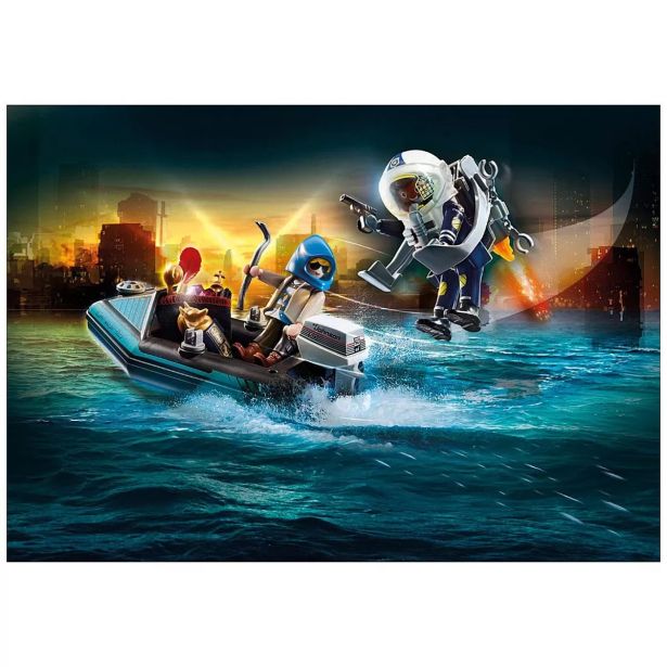 KOCKE PLAYMOBIL POLICIST Z REAKTIVNIM NAHRBT. IN ČOLNOM 70782