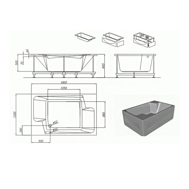 KOPALNA KAD KOTNA KOLPA SAN NABUCCO 190X120 BELA ZA VGRADNJO