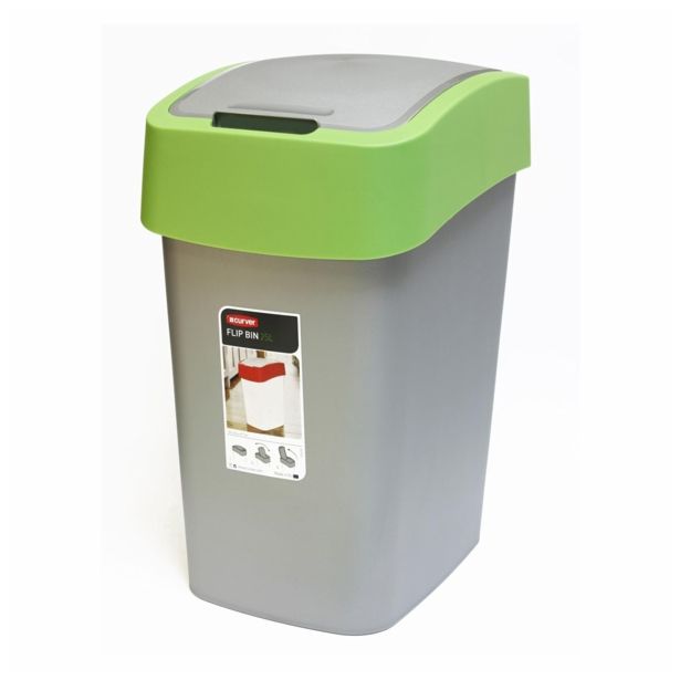 KOŠ ZA SMETI CURVER FLIP, ZELENA/SREBRNA 10 L