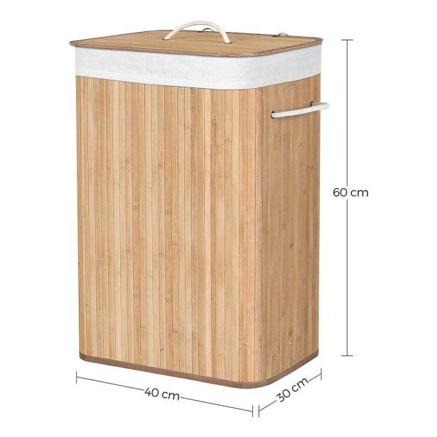 KOŠ ZA PERILO SONGMICS BAMBOO 72L 40X30X60 CM