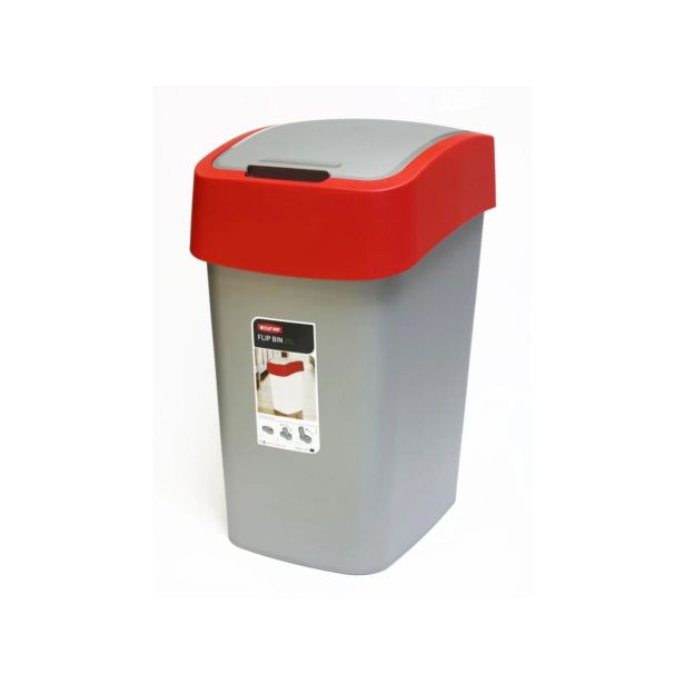 KOŠ ZA SMETI - FLIPBIN, RDEČE/SREBRN, 50L