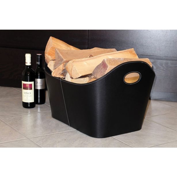 KOŠARA ZA DRVA LIENBACHER USNJENA - ČRNA 55X35X40 CM