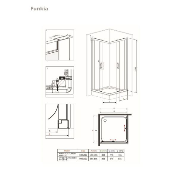 KOTNA KABINA ZA PRHANJE DEANTE FUNKIA KYC 642K 80 CM