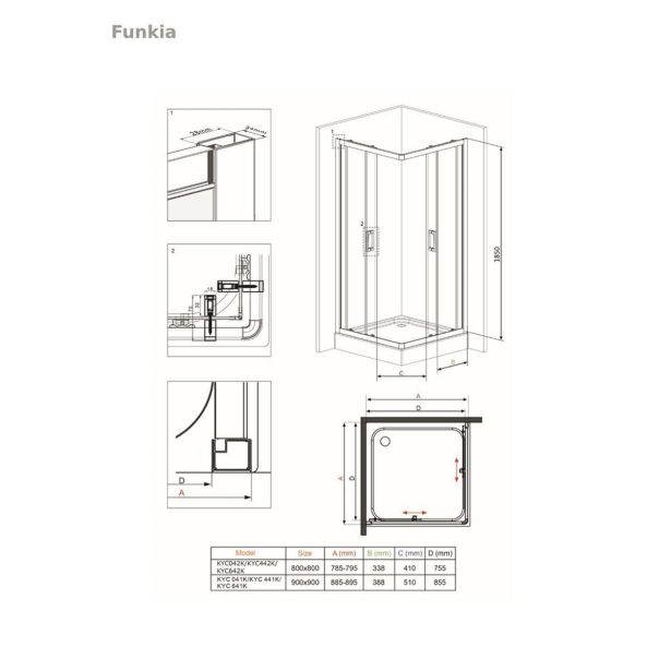 KOTNA KABINA ZA PRHANJE DEANTE FUNKIA KYC N41K 90 CM