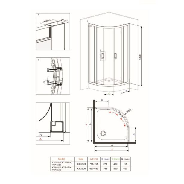 KOTNA KABINA ZA PRHANJE DEANTE FUNKIA KYP N52K 80 CM