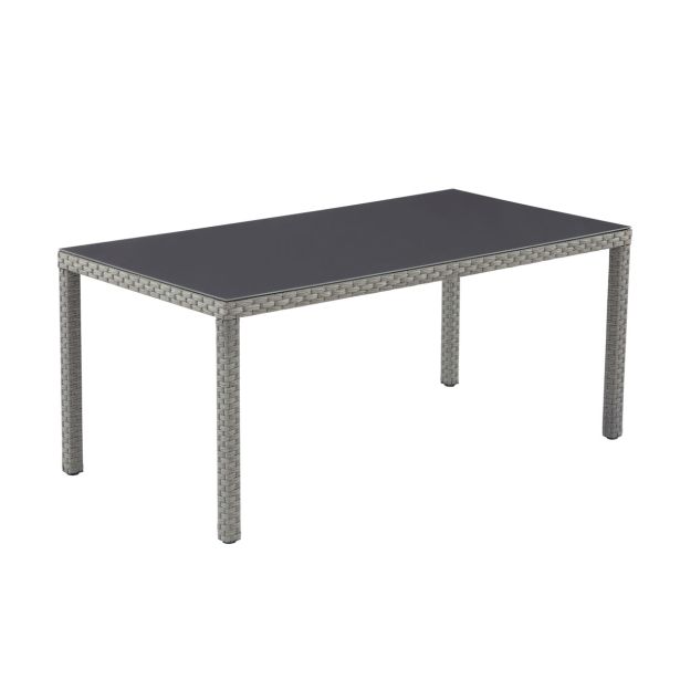 KOVINSKA MIZA NATERIAL DRIOS UMETNI RATAN ALU STEKLO, 172X90 TEMNO SIVA