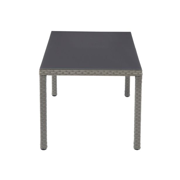 KOVINSKA MIZA NATERIAL DRIOS UMETNI RATAN ALU STEKLO, 172X90 TEMNO SIVA