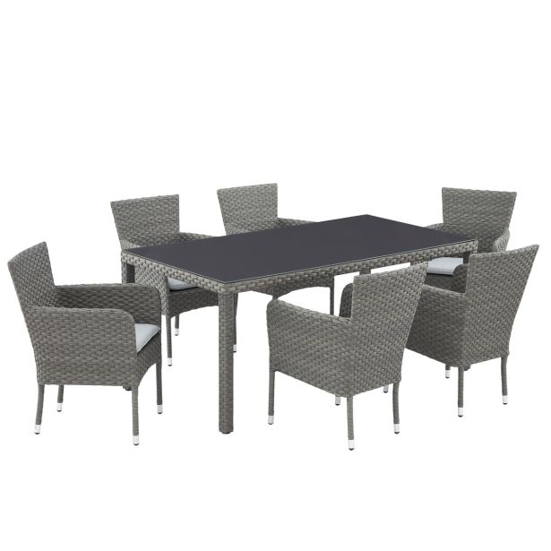 KOVINSKA MIZA NATERIAL DRIOS UMETNI RATAN ALU STEKLO, 172X90 TEMNO SIVA