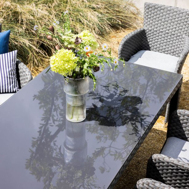 KOVINSKA MIZA NATERIAL DRIOS UMETNI RATAN ALU STEKLO, 172X90 TEMNO SIVA