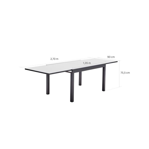 KOVINSKA MIZA NATERIAL LYRA II 4/10P ALU STEKLO 135/270X90 TEMNO SIVA