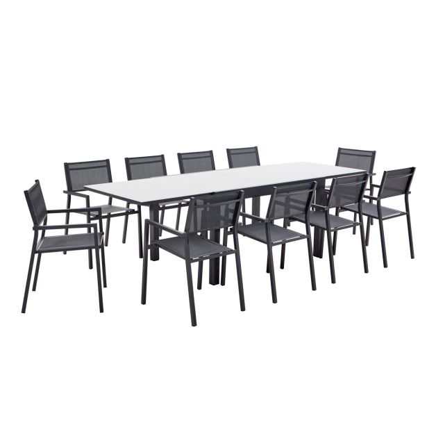 KOVINSKA MIZA NATERIAL LYRA II 4/10P ALU STEKLO 135/270X90 TEMNO SIVA