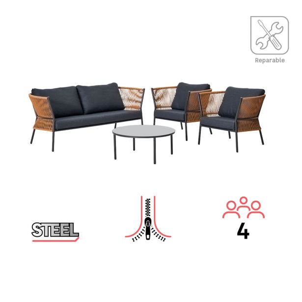 KOVINSKA VRTNA GARNITURA FUJI JEKLO TEMNO SIVA