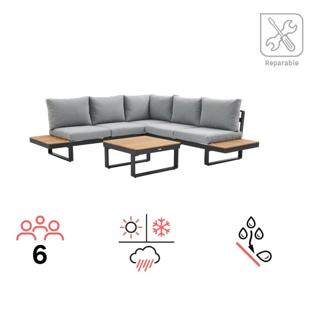 KOVINSKA VRTNA GARNITURA NATERIAL PERSEA 5P KOTNA ALU TIKOVINA, TEMNO SIVA