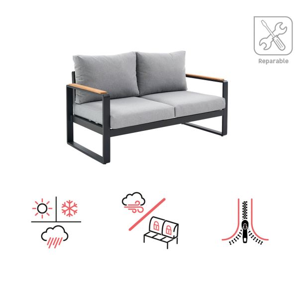 KOVINSKA VRTNA GARNITURA NATERIAL PERSEA DVOSED ALU TIKOVINA, TEMNO SIV