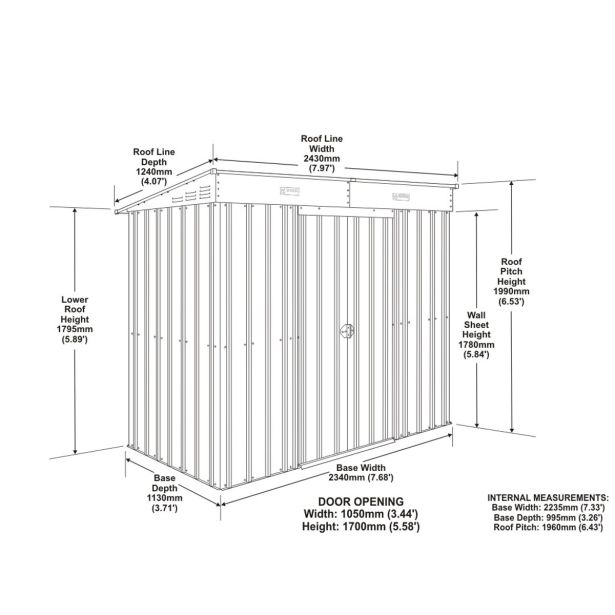 KOVINSKA VRTNA HIŠKA GLOBEL SKILLION 84 SREBRNA Š242 X G124 X V199
