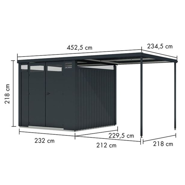 KOVINSKA VRTNA HIŠKA KARIBU OSTEN 2 ANTRACIT 220X220X215