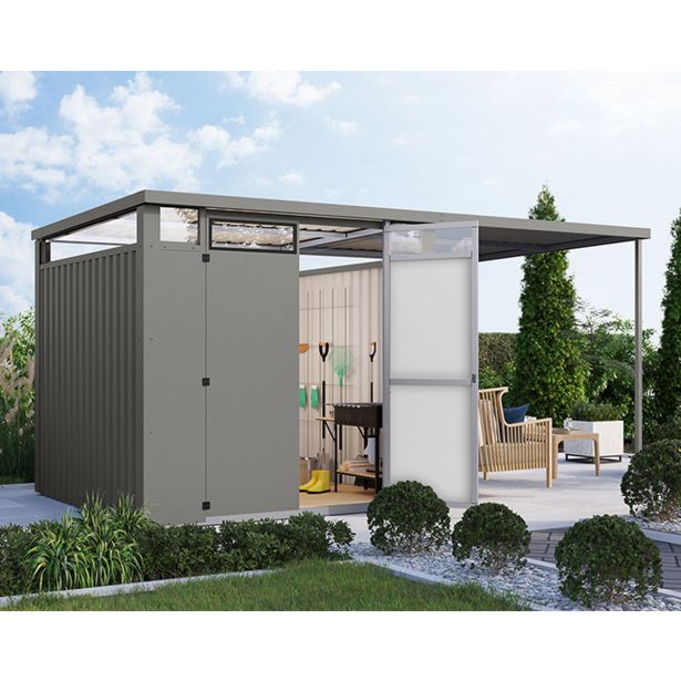 KOVINSKA VRTNA HIŠKA KARIBU OSTEN 2 SIVI ALUMINIJ 220X220X215