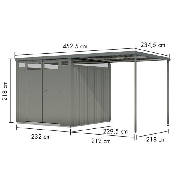 KOVINSKA VRTNA HIŠKA KARIBU OSTEN 2 SIVI ALUMINIJ 220X220X215