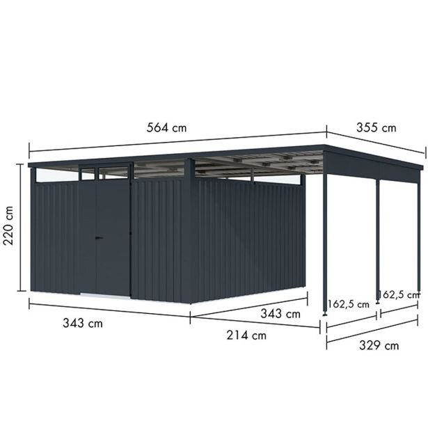 KOVINSKA VRTNA HIŠKA KARIBU OSTEN 3.5 ANTRACIT 330X330X215