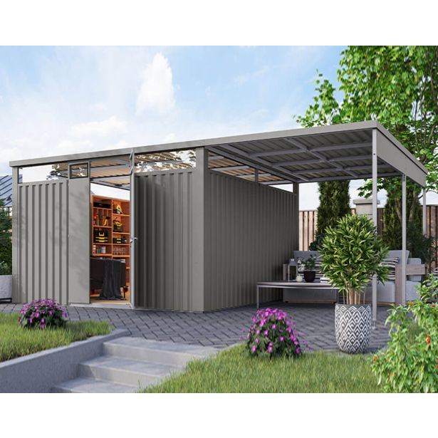 KOVINSKA VRTNA HIŠKA KARIBU OSTEN 3.5 SIV ALUMINIJ 330X330X215