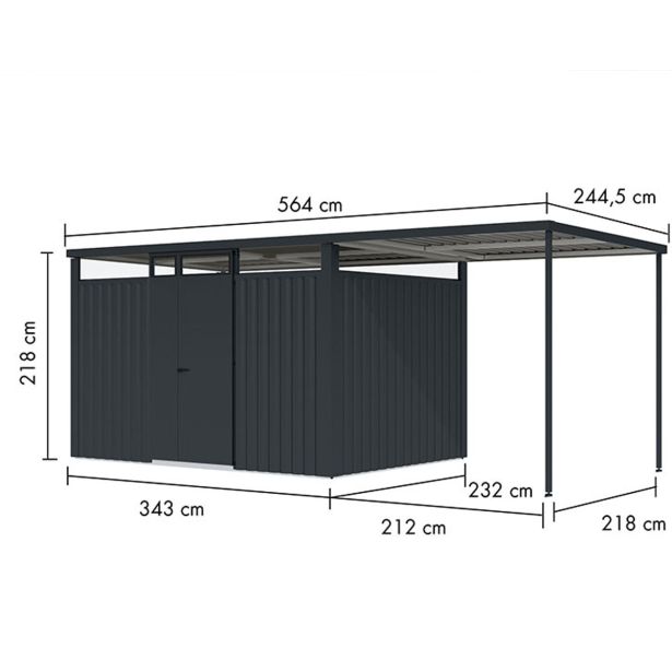 KOVINSKA VRTNA HIŠKA KARIBU OSTEN 3 ANTRACIT 330X220X215