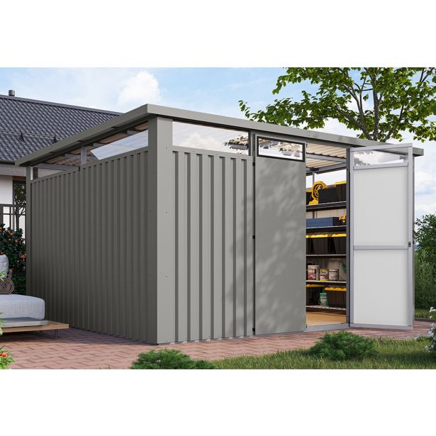 KOVINSKA VRTNA HIŠKA KARIBU OSTEN 4 SIV ALUMINIJ 370X330X215