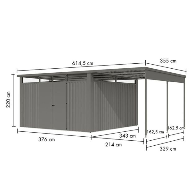 KOVINSKA VRTNA HIŠKA KARIBU OSTEN 4 SIV ALUMINIJ 370X330X215