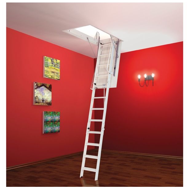 KOVINSKE PODSTREŠNE STOPNICE LOŽ METALPRES ELEGANT 70X130/270 CM BELE S KOVINSKIM OKVIRJEM