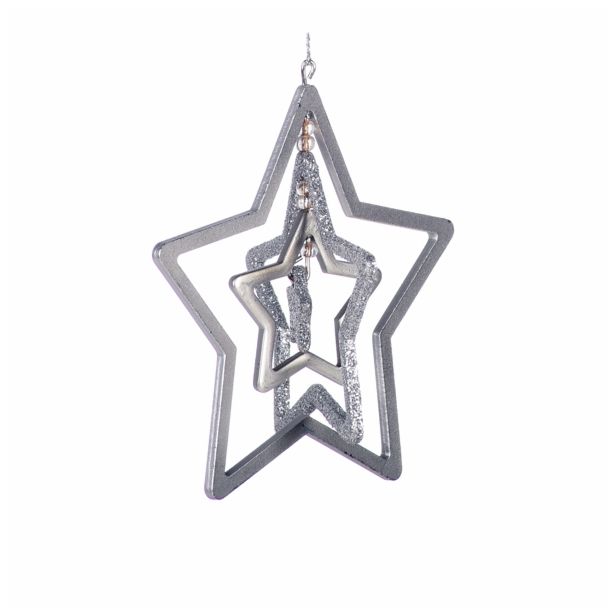 OKRASEK ZA JELKO GLOSSTYLE KOVINSKI SREBRNI 9 CM VIŠ. ZVEZDA/JELKA/KROGLA