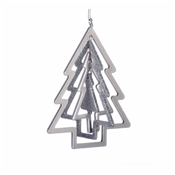 OKRASEK ZA JELKO GLOSSTYLE KOVINSKI SREBRNI 9 CM VIŠ. ZVEZDA/JELKA/KROGLA