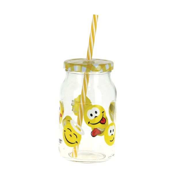 KOZAREC ZA DRUGE PIJAČE 450 ML S POKROVOM IN SLAMICO EMOTICONS
