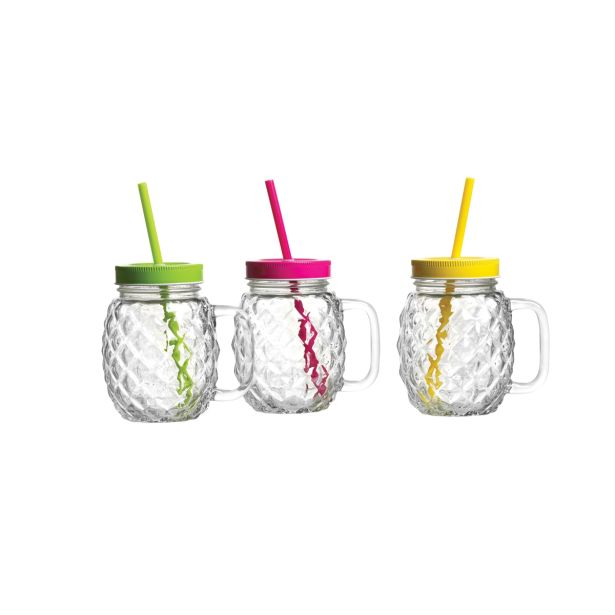 KOZAREC ZA DRUGE PIJAČE 550 ML S POKROVOM IN SLAMICO ANANAS