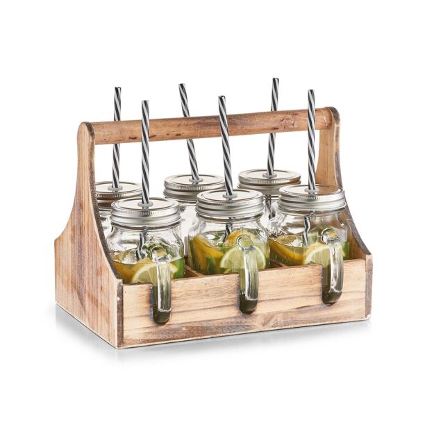 KOZAREC ZA DRUGE PIJAČE ZELLER PRESENT 450 ML S SLAMICO 6/1 V LESENEM ZABOJU