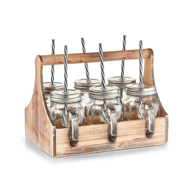 KOZAREC ZA DRUGE PIJAČE ZELLER PRESENT 450 ML S SLAMICO 6/1 V LESENEM ZABOJU