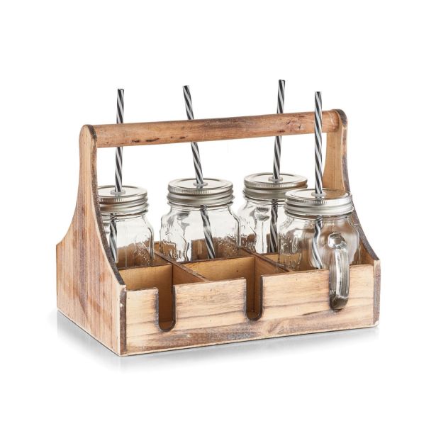 KOZAREC ZA DRUGE PIJAČE ZELLER PRESENT 450 ML S SLAMICO 6/1 V LESENEM ZABOJU