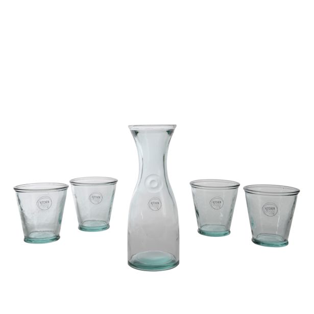 KOZAREC ZA VODO/SOK DECORIS GARNITURA 5/1 Z VRČEM DECORIS RECIKLI. STEKLO