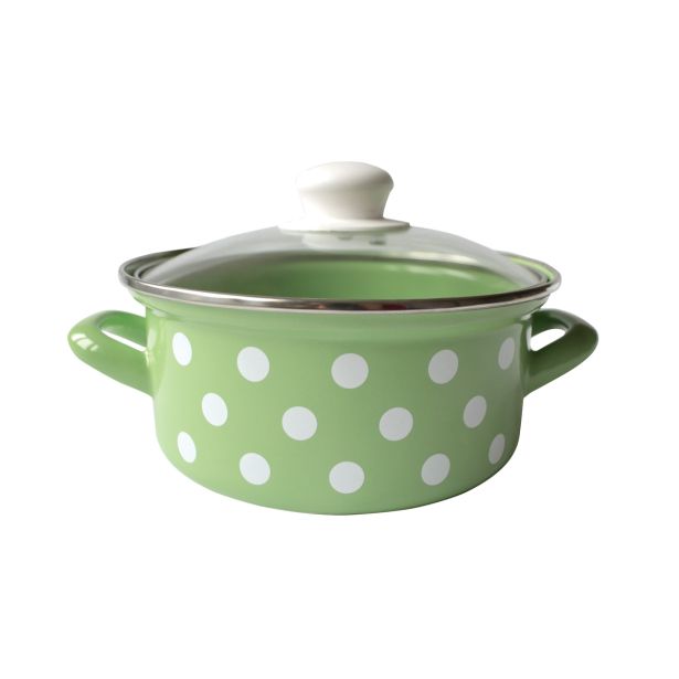 KOZICA EMO 18 CM 2.25 L NIZKA POLKA ZELENA STEKLENI POKROV